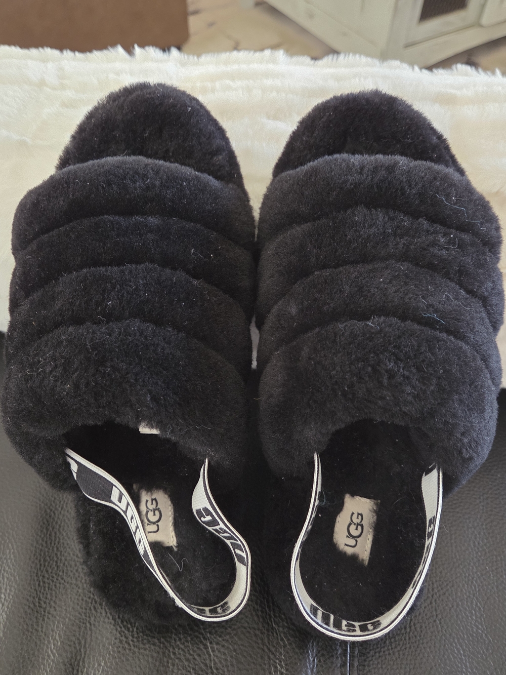 UGG Black Fluff Slide Sandals Slippers